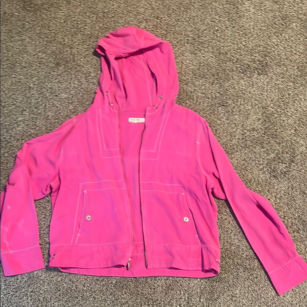 Tommy Bahama Pink Hooded silk Jacket size large